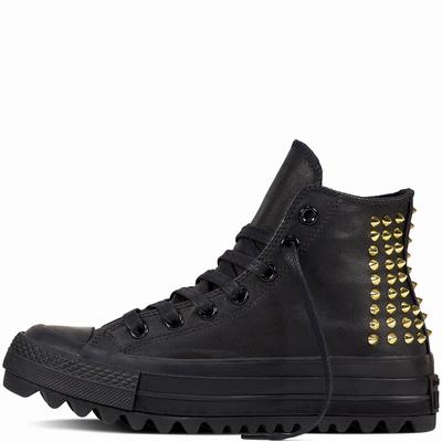 Converse Chuck Taylor All Star Lift Ripple Platform Womens - Black/Black/Gold Shoes (847XNTEM)